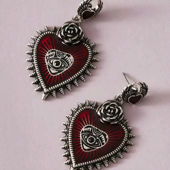 Goth at Heart Front/Back Drop Heavy Dangle Earrings - Picture 1 of 2